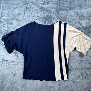 Lauren Ralph Lauren Active XS Color Block Top Navy Cream Modal Cotton Boxy